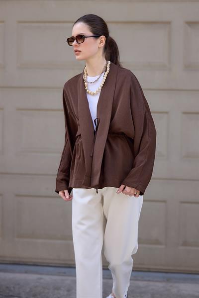 Kahverengi Kraşlı Kimono