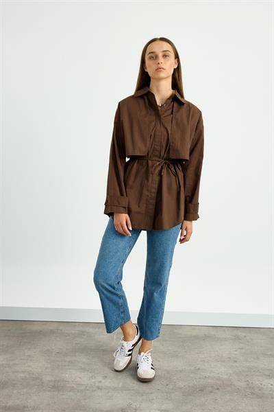 Kahverengi Rüzgarlık Detaylı Gömlek