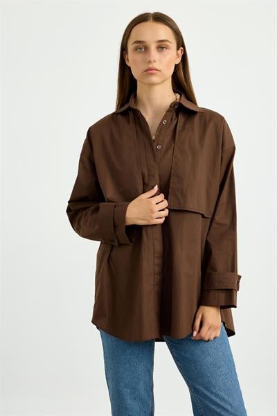 Kahverengi Rüzgarlık Detaylı Gömlek