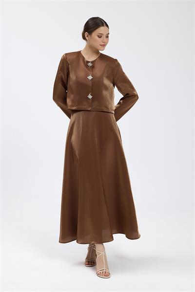 Kahverengi Vatkalı Etek Takım