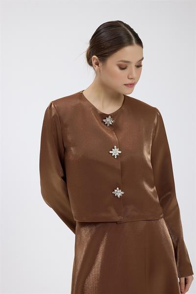 Kahverengi Vatkalı Etek Takım