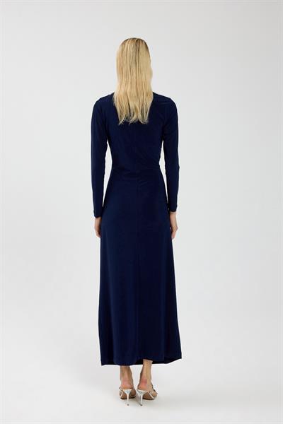 Lacivert Büzgü Detaylı Elbise