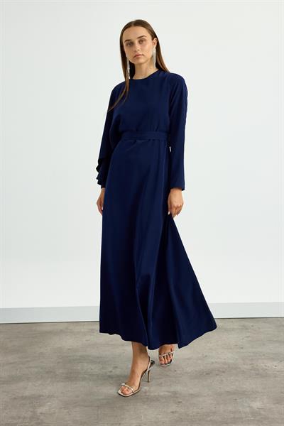 Lacivert Pelerin Detaylı Elbise