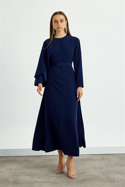 Lacivert Pelerin Detaylı Elbise