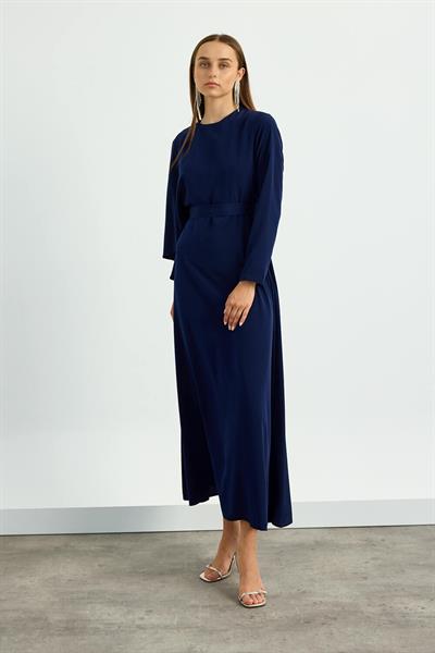 Lacivert Pelerin Detaylı Elbise