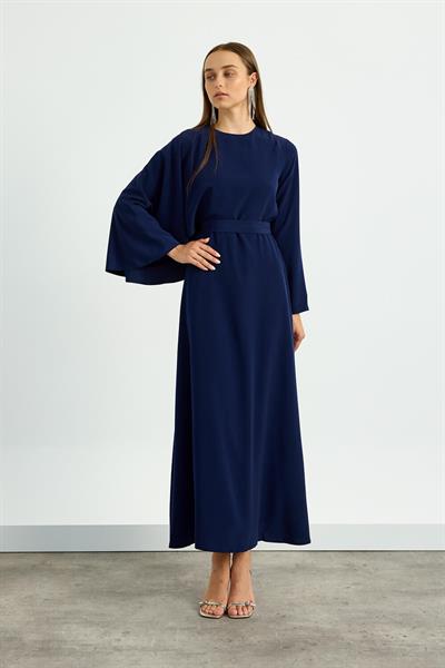 Lacivert Pelerin Detaylı Elbise