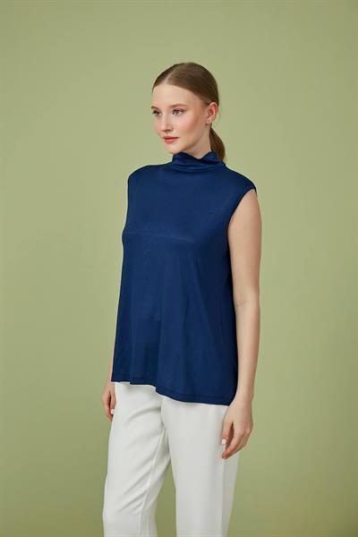 Lacivert Sıfır Kol Balıkçı Yaka Body 68cm