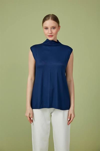 Lacivert Sıfır Kol Balıkçı Yaka Body 68cm