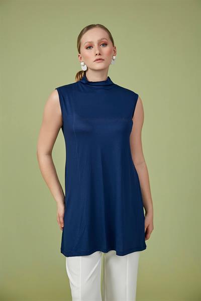 Lacivert Sıfır Kol Balıkçı Yaka Body 85cm
