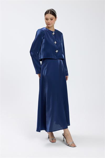 Lacivert Vatkalı Etek Takım
