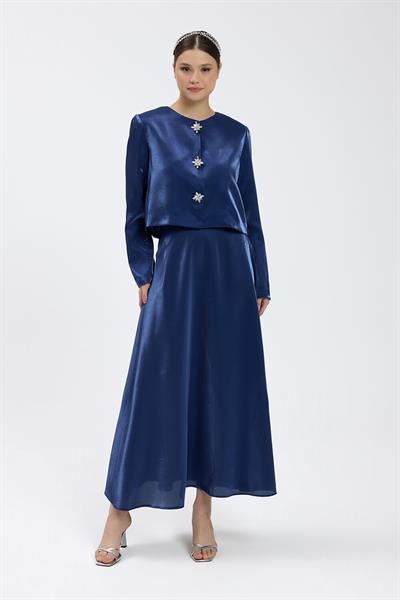 Lacivert Vatkalı Etek Takım