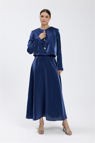 Lacivert Vatkalı Etek Takım
