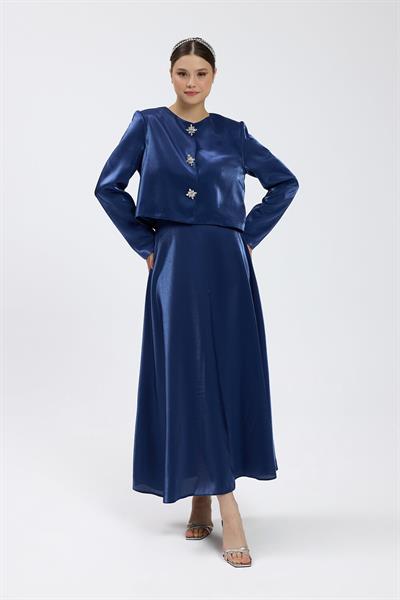 Lacivert Vatkalı Etek Takım