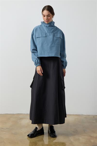 Mavi Yaka Detaylı Paraşüt Sweat