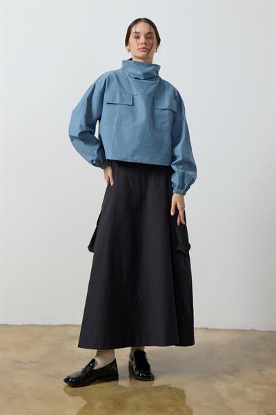 Mavi Yaka Detaylı Paraşüt Sweat