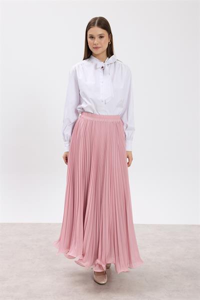 Pembe Misinalı Şifon Etek