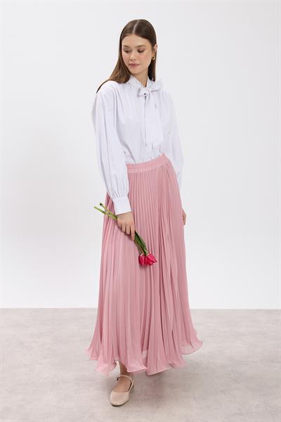 Pembe Misinalı Şifon Etek
