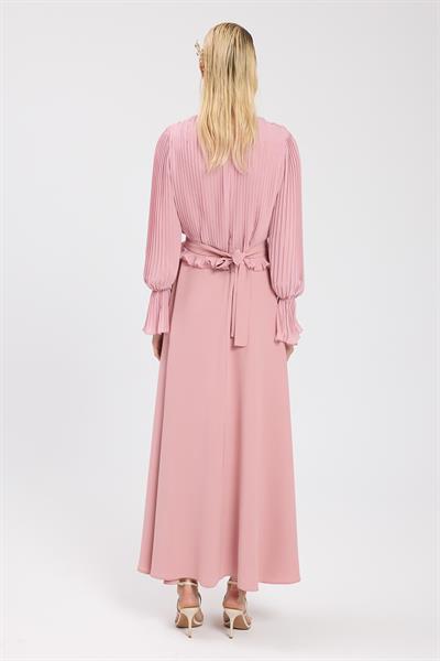 Pudra Bedeni Piliseli Krep Şifon Elbise
