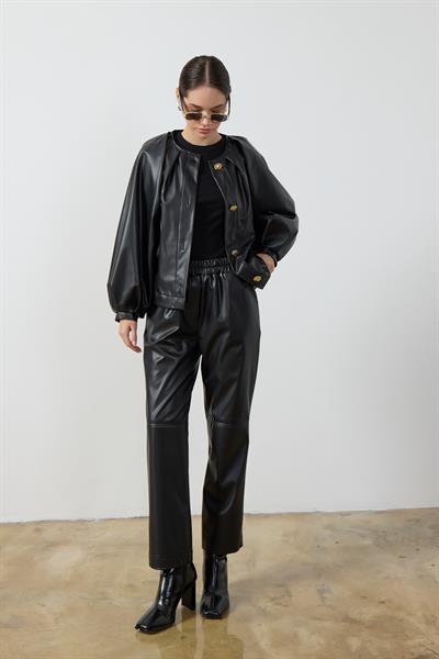 Siyah Balon Kol Deri Ceket