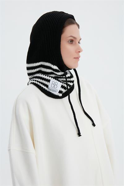 Siyah Çizgili Triko Bere