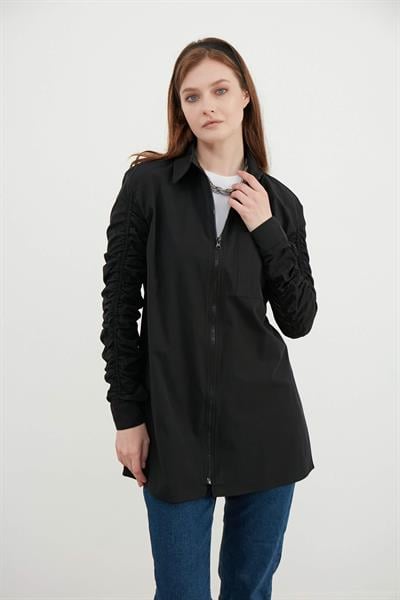 Siyah Fermuar Detaylı Gömlek