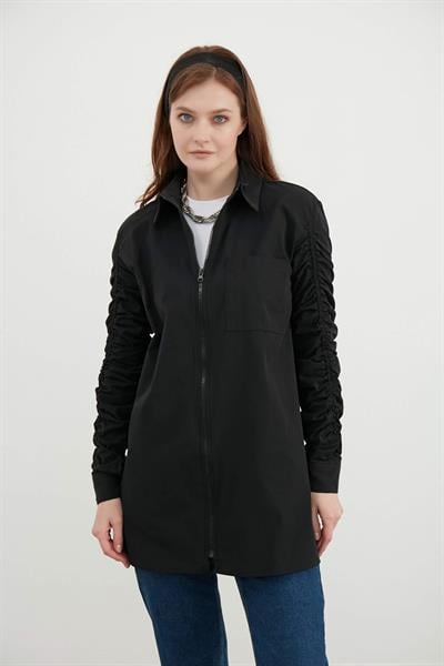 Siyah Fermuar Detaylı Gömlek