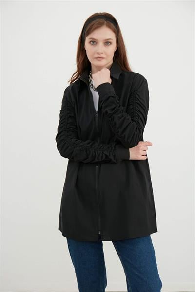 Siyah Fermuar Detaylı Gömlek