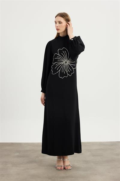 Siyah Flora Elbise