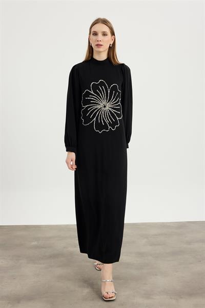 Siyah Flora Elbise