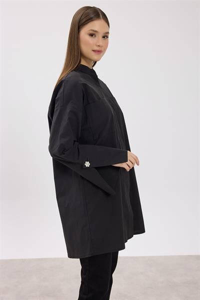 Siyah Hakim Yaka Detaylı Cepli Tunik