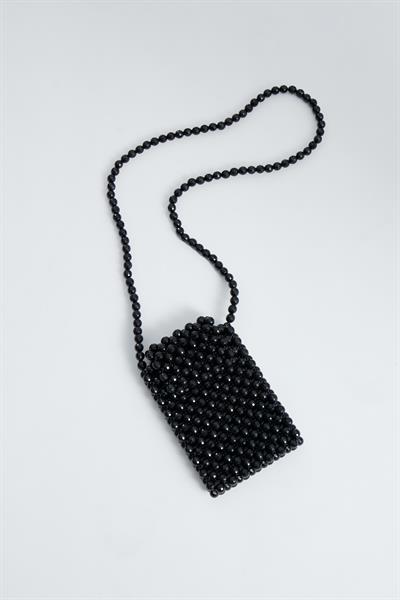 Siyah İnci Dikey Uzun Askı Çanta