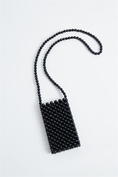 Siyah İnci Dikey Uzun Askı Çanta