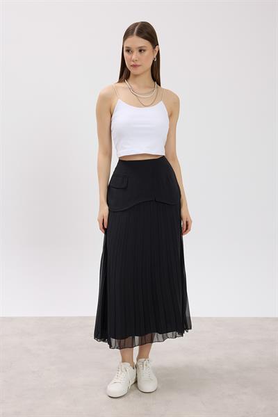 Siyah Piliseli Korsajlı Etek
