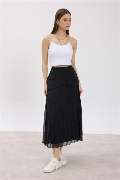 Siyah Piliseli Korsajlı Etek