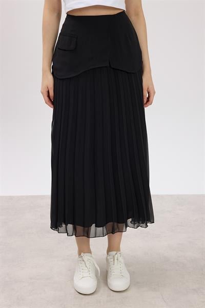 Siyah Piliseli Korsajlı Etek