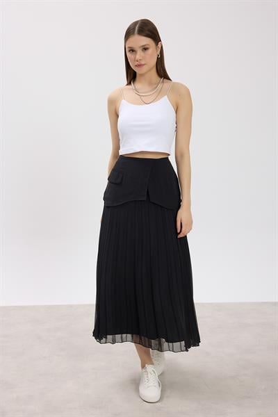 Siyah Piliseli Korsajlı Etek