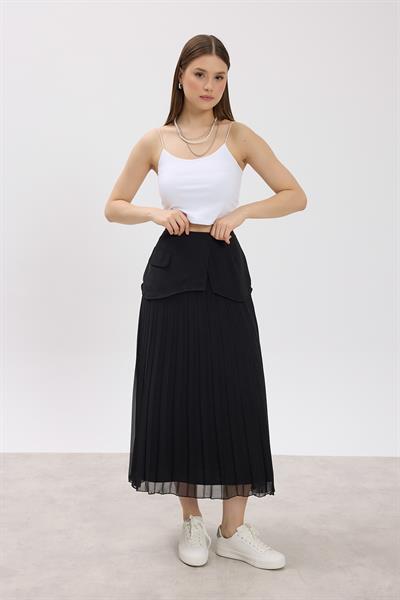 Siyah Piliseli Korsajlı Etek
