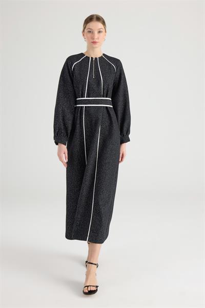 Siyah Tüvit Chanel Biyeli Elbise