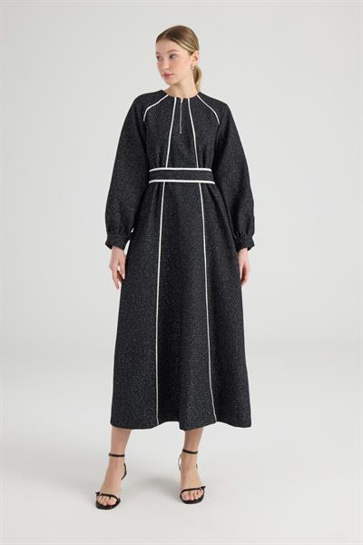 Siyah Tüvit Chanel Biyeli Elbise