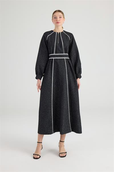 Siyah Tüvit Chanel Biyeli Elbise