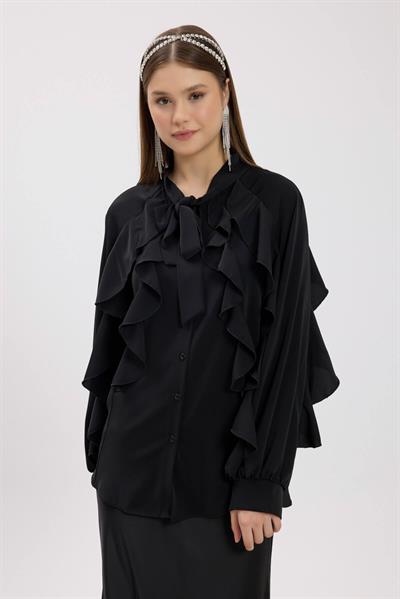 Siyah Volan Detaylı Gömlek