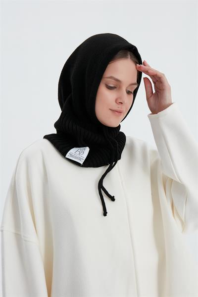 Siyah Yarı Fitilli Triko Bere