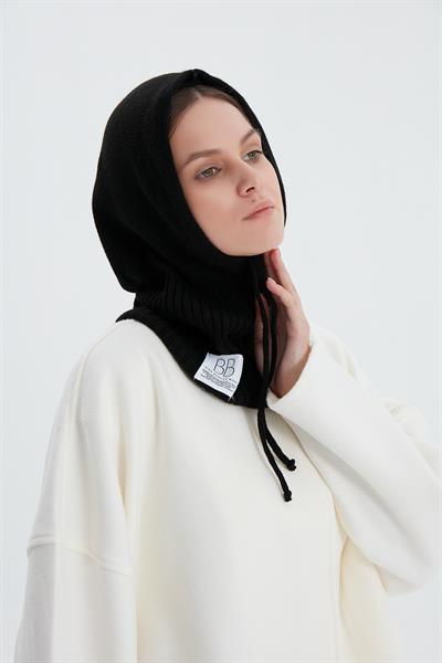 Siyah Yarı Fitilli Triko Bere