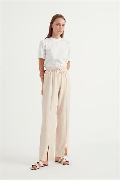 Taş Rengi Yırtmaçlı Krep Pantolon