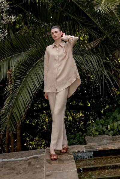 Vizon Aparturalı Keten Gömlek