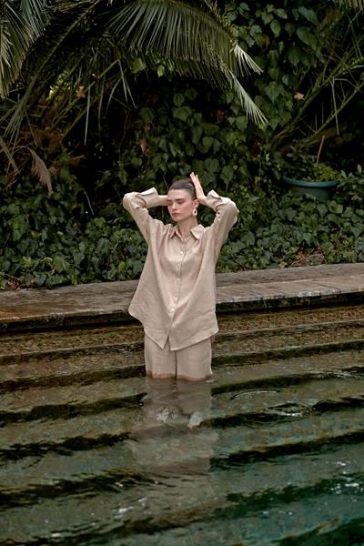 Vizon Aparturalı Keten Gömlek