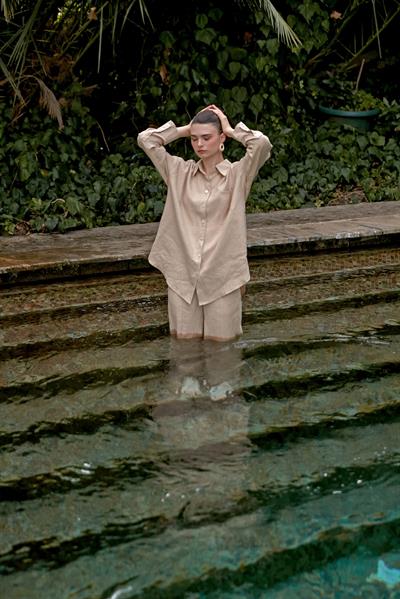 Vizon Aparturalı Keten Gömlek