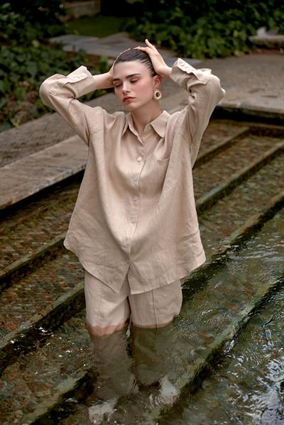 Vizon Aparturalı Keten Gömlek