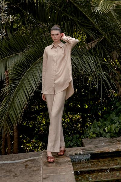 Vizon Aparturalı Keten Gömlek