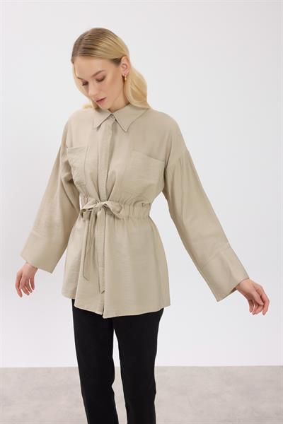 Vizon Çift Cepli Bağlamalı Gömlek